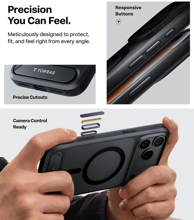 Alt view image 7 of 7 - Stronger Magnetic & Seamless Stand for iPhone 18 Pro Max Case Black | Fit for MagSafe, Durable Kickstand, 4X Military-Grade Protection, Impact Cushioning, Camera Control Button, Translucent Matte