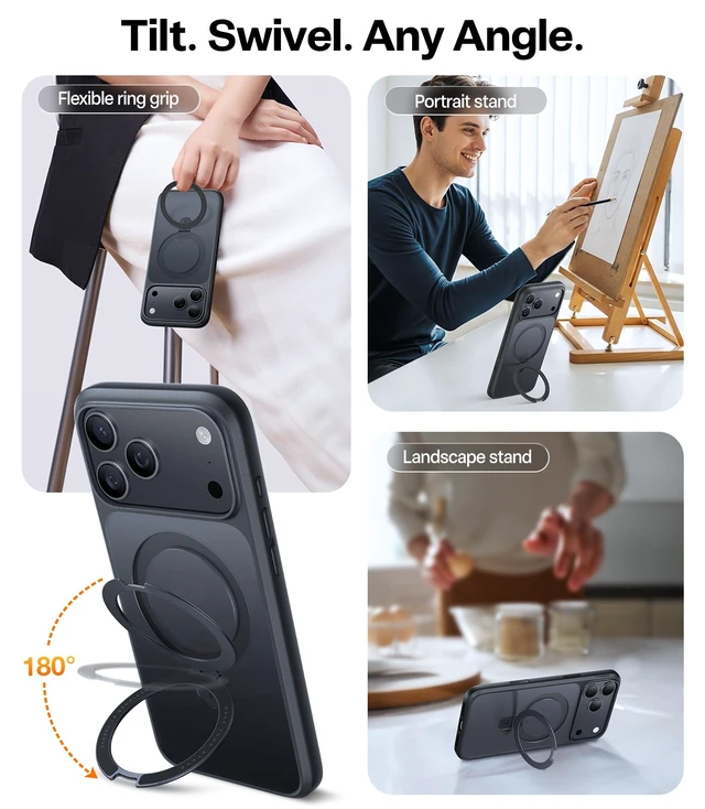 Alt view image 2 of 7 - for iPhone 18 Pro Case Magnetic Stand, 4X Military Protection, Black | Fit for MagSafe, Slim Phone Case for iPhone 18 Pro with Kickstand, Camera Control, Translucent Matte Cover Daily Use, 6.3"