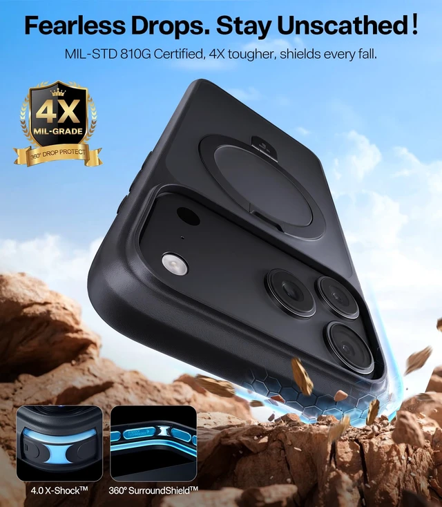 Alt view image 4 of 7 - for iPhone 18 Pro Case Magnetic Stand, 4X Military Protection, Black | Fit for MagSafe, Slim Phone Case for iPhone 18 Pro with Kickstand, Camera Control, Translucent Matte Cover Daily Use, 6.3"