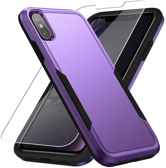 Main image of for iPhone X/Xs Case Rugged Dual-Layer Shockproof, Purple | Military-Grade Heavy Duty Protection,Screen Protector,Matte Finish Scratch Resistant Anti-Fingerprint,Anti-Slip Phone Cover