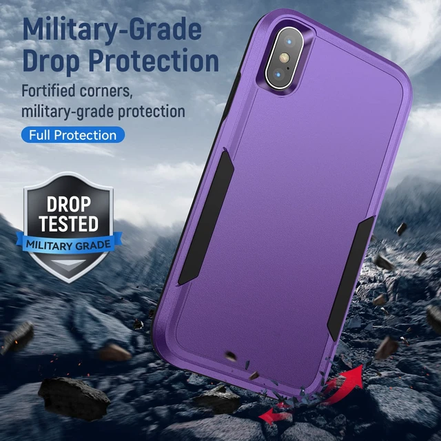 Alt view image 3 of 7 - for iPhone X/Xs Case Rugged Dual-Layer Shockproof, Purple | Military-Grade Heavy Duty Protection,Screen Protector,Matte Finish Scratch Resistant Anti-Fingerprint,Anti-Slip Phone Cover