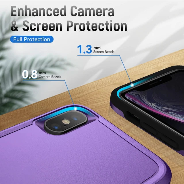 Alt view image 4 of 7 - for iPhone X/Xs Case Rugged Dual-Layer Shockproof, Purple | Military-Grade Heavy Duty Protection,Screen Protector,Matte Finish Scratch Resistant Anti-Fingerprint,Anti-Slip Phone Cover