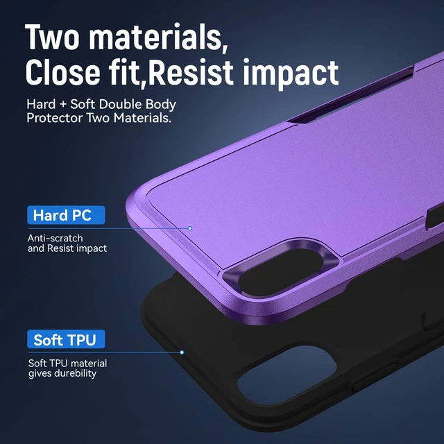 Alt view image 5 of 7 - for iPhone X/Xs Case Rugged Dual-Layer Shockproof, Purple | Military-Grade Heavy Duty Protection,Screen Protector,Matte Finish Scratch Resistant Anti-Fingerprint,Anti-Slip Phone Cover