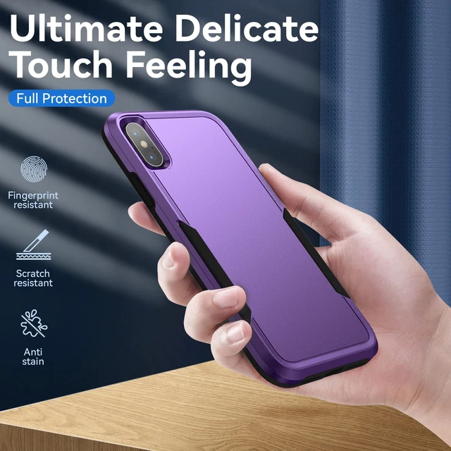 Alt view image 6 of 7 - for iPhone X/Xs Case Rugged Dual-Layer Shockproof, Purple | Military-Grade Heavy Duty Protection,Screen Protector,Matte Finish Scratch Resistant Anti-Fingerprint,Anti-Slip Phone Cover