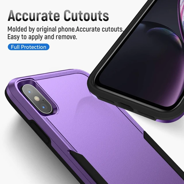 Alt view image 7 of 7 - for iPhone X/Xs Case Rugged Dual-Layer Shockproof, Purple | Military-Grade Heavy Duty Protection,Screen Protector,Matte Finish Scratch Resistant Anti-Fingerprint,Anti-Slip Phone Cover