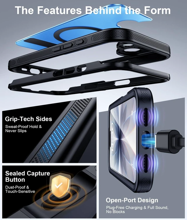 Alt view image 7 of 7 - for iPhone 17 Case with Stand, Heavy Duty Protection Black | 1x Glass Screen Protector, 2-Layer Durable Bumper, Built-in Kickstand, Magnetic with MagSafe, Matte Shockproof Phone Case