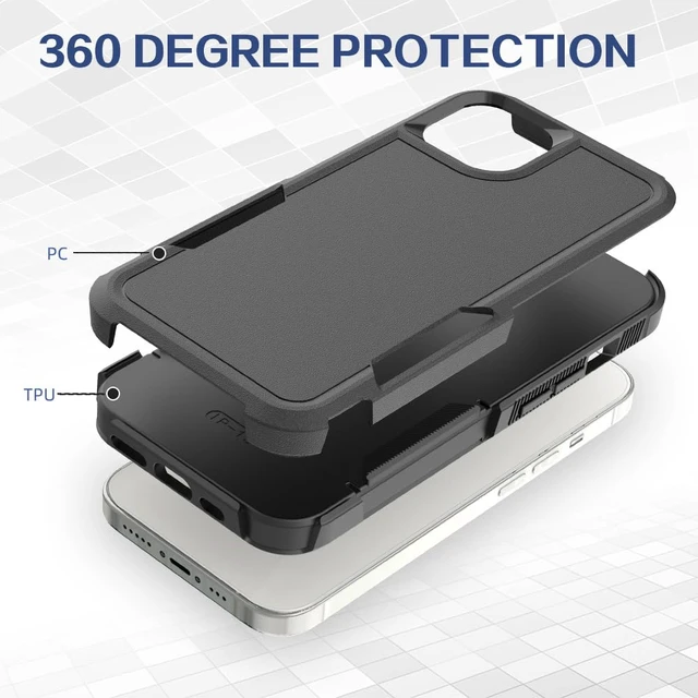 Alt view image 4 of 6 - HeavyDuty Rugged AntiDrop Shockproof Protective Phone Case for iPhone 14/13, Durable Protective Shell, Black