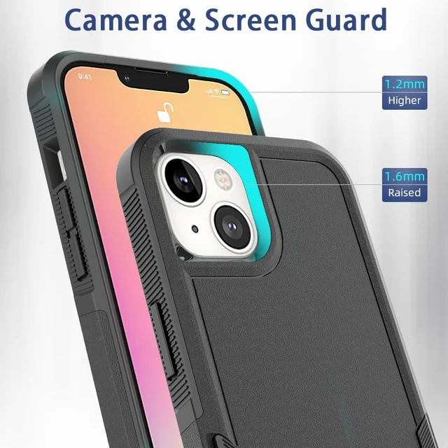 Alt view image 3 of 6 - HeavyDuty Rugged AntiDrop Shockproof Protective Phone Case for iPhone 14/13, Durable Protective Shell, Black