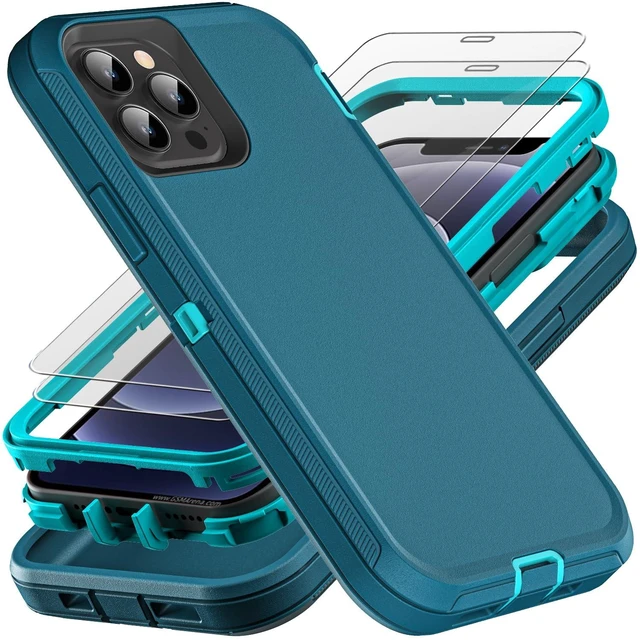 Main image of for iPhone 12/12 Pro Case, Military Grade 3 in 1 Heavy Duty Shockproof/Drop Proof/Dust Proof with 2Pcs Tempered Glass Screen Protector (Blue/Turquoise)