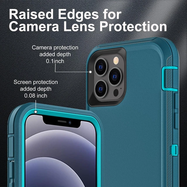 Alt view image 3 of 6 - for iPhone 12/12 Pro Case, Military Grade 3 in 1 Heavy Duty Shockproof/Drop Proof/Dust Proof with 2Pcs Tempered Glass Screen Protector (Blue/Turquoise)