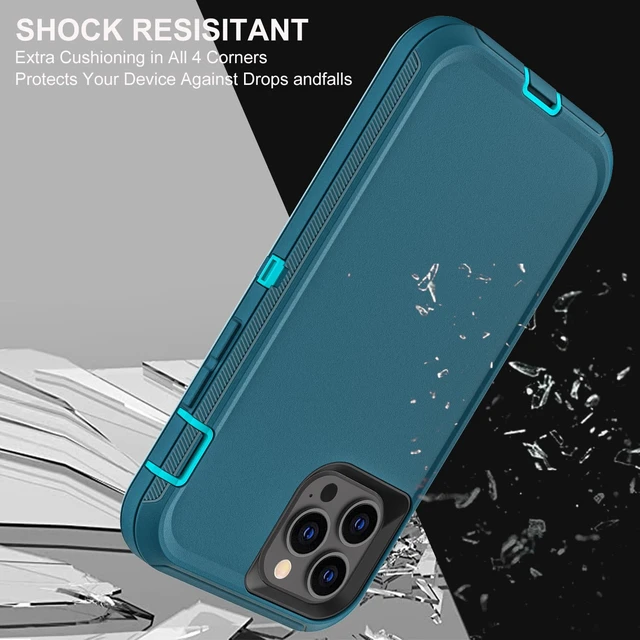 Alt view image 5 of 6 - for iPhone 12/12 Pro Case, Military Grade 3 in 1 Heavy Duty Shockproof/Drop Proof/Dust Proof with 2Pcs Tempered Glass Screen Protector (Blue/Turquoise)