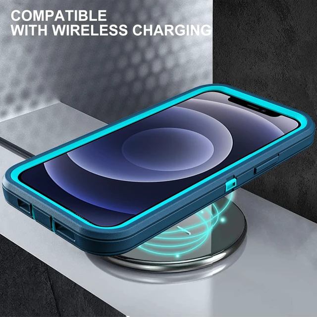 Alt view image 6 of 6 - for iPhone 12/12 Pro Case, Military Grade 3 in 1 Heavy Duty Shockproof/Drop Proof/Dust Proof with 2Pcs Tempered Glass Screen Protector (Blue/Turquoise)