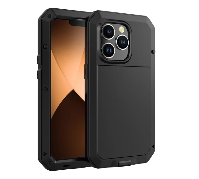 Alt view image 2 of 7 - for iPhone 13 Pro Max Case Heavy Duty Metal Shockproof Tough Armour | Black 360 Full Body Protective Cover, Aluminum Case with Silicone Back and Built-in Screen Protector