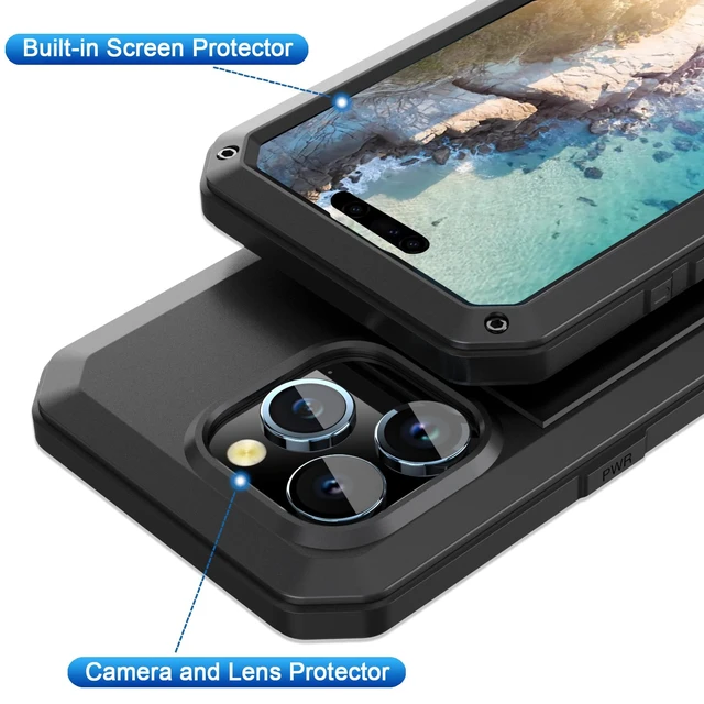 Alt view image 3 of 7 - for iPhone 13 Pro Max Case Heavy Duty Metal Shockproof Tough Armour | Black 360 Full Body Protective Cover, Aluminum Case with Silicone Back and Built-in Screen Protector