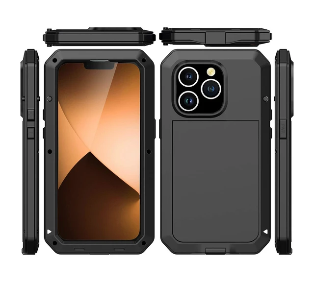 Alt view image 4 of 7 - for iPhone 13 Pro Max Case Heavy Duty Metal Shockproof Tough Armour | Black 360 Full Body Protective Cover, Aluminum Case with Silicone Back and Built-in Screen Protector