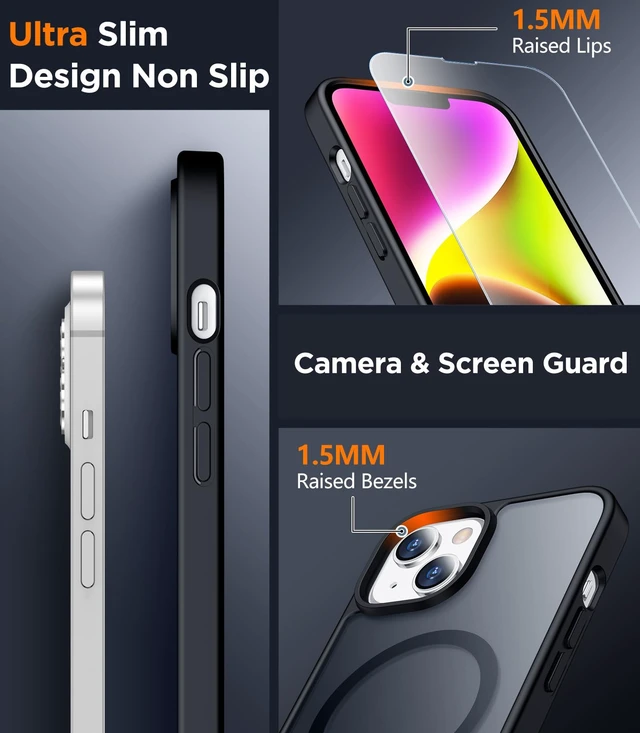 Alt view image 4 of 7 - Magnetic for iPhone 14 Plus Case,Black | Translucent Matte Case with 2PCS Tempered Glass Screen Protector Slim Phone Case