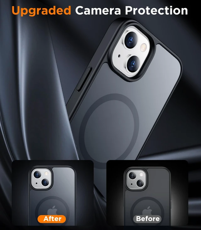 Alt view image 6 of 7 - Magnetic for iPhone 14 Plus Case,Black | Translucent Matte Case with 2PCS Tempered Glass Screen Protector Slim Phone Case