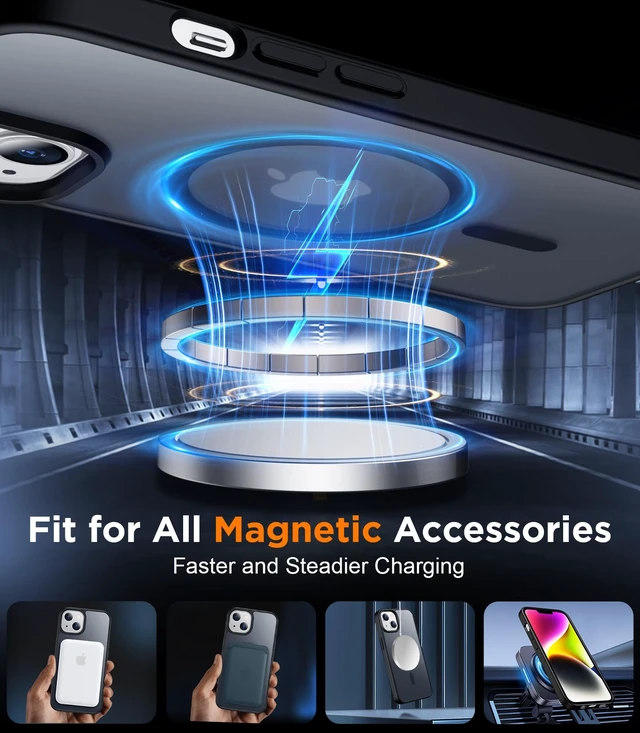 Alt view image 5 of 7 - Magnetic for iPhone 14 Plus Case,Black | Translucent Matte Case with 2PCS Tempered Glass Screen Protector Slim Phone Case