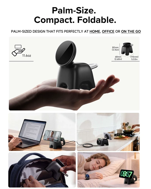 Alt view image 5 of 7 - Magnetic Wireless Charging Station, Charger Stand for iPhone Apple Watch | 2in1 Foldable Charger Stand 15W for iPhone Duo 18 17 16 15 14 13 12 Pro Max, 5W for Apple Watch&Airpods, 30W Adapter included