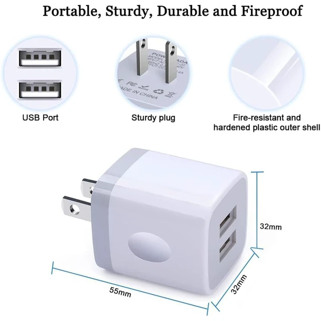Alt view image 3 of 7 - USB Wall Charger, Double Dual Port 2.1Amp Fast Brick Base Adapter Charging | Block Charger Cube Plug Box for iPhone 16 Pro Max 15 14 13 12 11 Pro X 6 6S 7 8 Plus, iPad, Samsung, Android