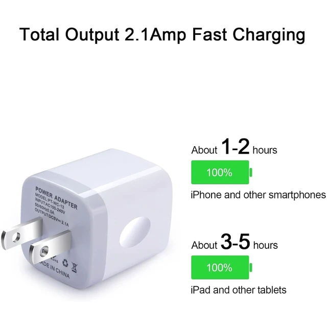 Alt view image 4 of 7 - USB Wall Charger, Double Dual Port 2.1Amp Fast Brick Base Adapter Charging | Block Charger Cube Plug Box for iPhone 16 Pro Max 15 14 13 12 11 Pro X 6 6S 7 8 Plus, iPad, Samsung, Android