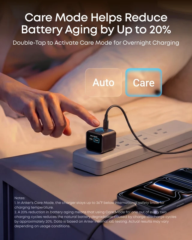 Alt view image 4 of 7 - Nano Smart Display Charger, 45W Max Fast Charger USB C for iPhone 17 | 180° Foldable Plug,Smart Recognition, Care Mode GaN USB C Charger Block for iPhone 17/16 (Non-Battery,1 USB-C Port,No Cable)