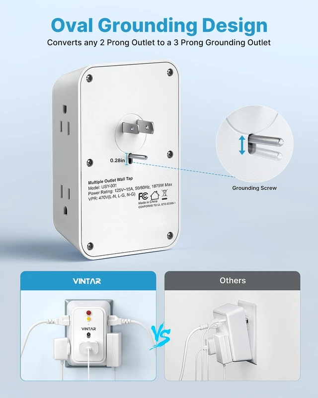 Alt view image 6 of 7 - 2 Prong to 3 Prong GFCI Outlet Extender, 2 Prong GFCI Outlet Adapter | 5 AC Outlets, Leakage Protection, Polarized Plug, 2 Prong GFCI Power Strip, For Non-Grounded Plug Older House & Hotels
