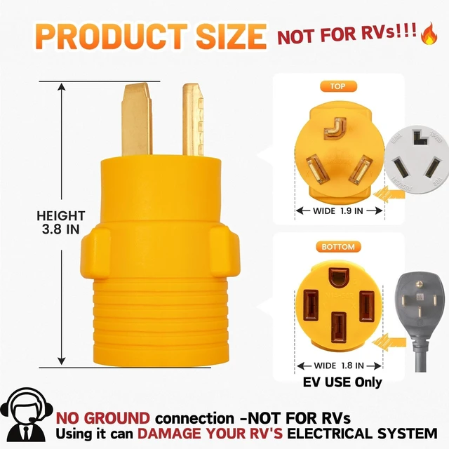 Alt view image 2 of 7 - NEMA 10-30P to 14-50R Temporary EV Adapter, 24Amp Charger Plug for Tesla Model 3 Y S X, 3-Prong Old Dryer Socket to EV Charging Use Only, Non-grounding Plug Not for Any RV/Dryer