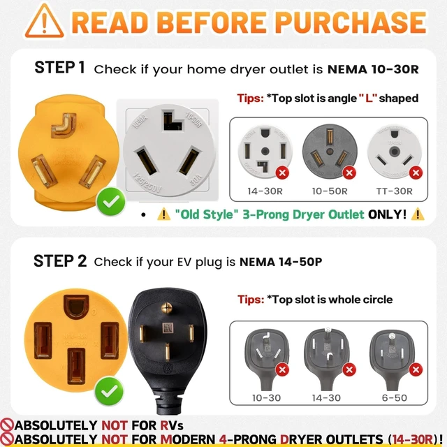 Alt view image 6 of 7 - NEMA 10-30P to 14-50R Temporary EV Adapter, 24Amp Charger Plug for Tesla Model 3 Y S X, 3-Prong Old Dryer Socket to EV Charging Use Only, Non-grounding Plug Not for Any RV/Dryer