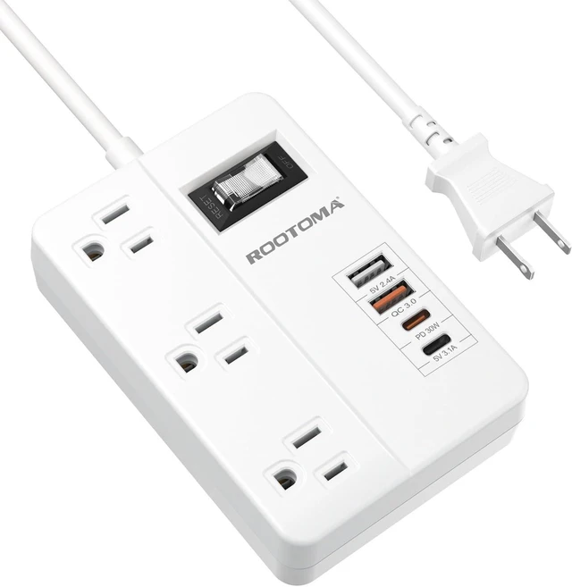 Main image of PD 30W 2 Prong Power Strip with USB-C, White | 2 Prong to 3 Prong Outlet Adapter with onOff, 3 AC & 4 USB Ports, 3 Prong Adapter, for Polarized Two Prong Outlet, Old House