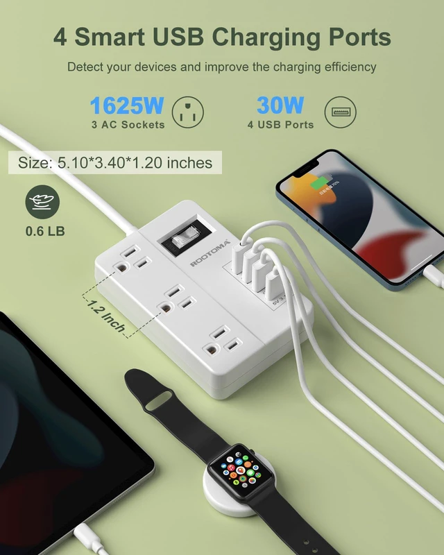Alt view image 5 of 7 - PD 30W 2 Prong Power Strip with USB-C, White | 2 Prong to 3 Prong Outlet Adapter with onOff, 3 AC & 4 USB Ports, 3 Prong Adapter, for Polarized Two Prong Outlet, Old House