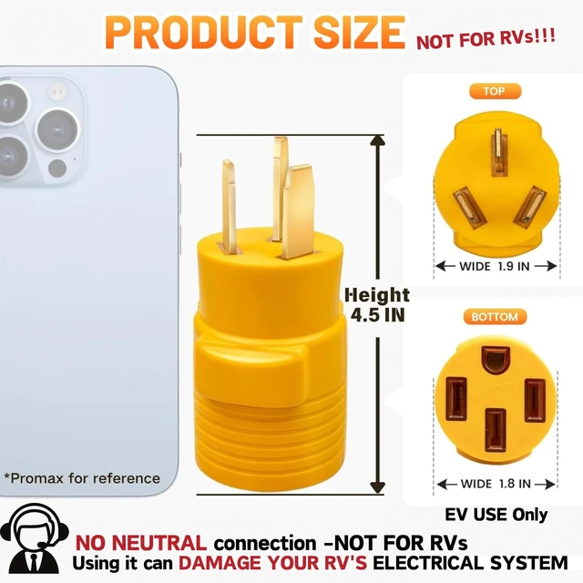Alt view image 2 of 7 - 32Amp 220V Level 2 EV Charger Adapter for NEMA 10-50, 3-Prong Old Stove Range Socket, NEMA 10-50P to 14-50R Portable Plug for Tesla Model 3/S/X/Y EVSE Charging, Temporary EV Use ONLY