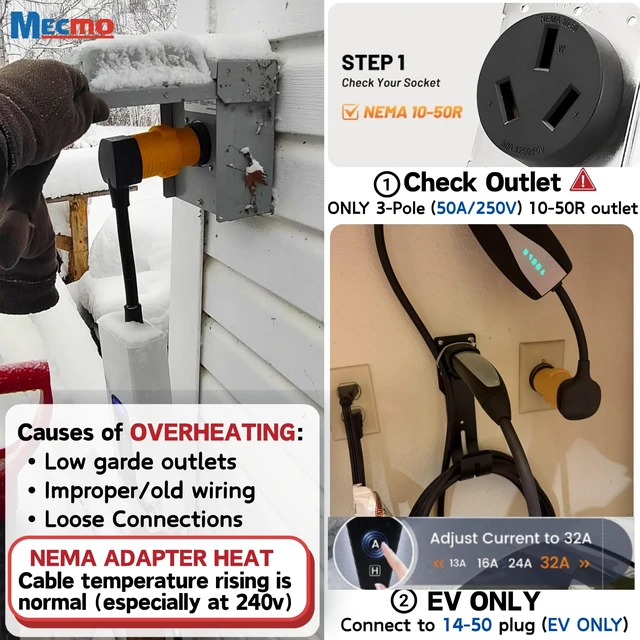 Alt view image 6 of 7 - 32Amp 220V Level 2 EV Charger Adapter for NEMA 10-50, 3-Prong Old Stove Range Socket, NEMA 10-50P to 14-50R Portable Plug for Tesla Model 3/S/X/Y EVSE Charging, Temporary EV Use ONLY
