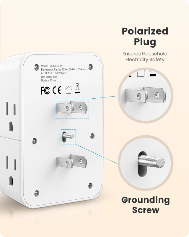 Alt view image 6 of 7 - 2 Prong Plug Adapter, 3 to 2 Prong Outlet Adapter, 2 Type C&2 USB | Surge Protector, Polarized Plug, 3-Sided Wide Spaced Extender, Wall Tap Splitter for Non-Grounded Outlets in Old House