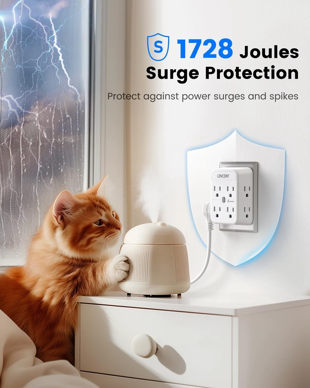 Alt view image 3 of 7 - 2 Prong Plug Adapter, 3 to 2 Prong Outlet Adapter, Surge Protector | Polarized Plug, 3-Sided Widely Spaced Extender, Compact Wall Plug Splitter Tap for Non-Grounded Outlets in Old House Hotel