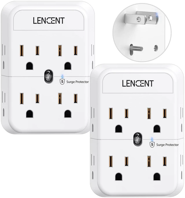 Main image of 2 Prong Plug Adapter, 3 to 2 Prong Outlet Adapter, Surge Protector | Polarized Plug, 3-Sided Widely Spaced Extender, Compact Wall Plug Splitter Tap for Non-Grounded Outlets in Old House 2 Pack