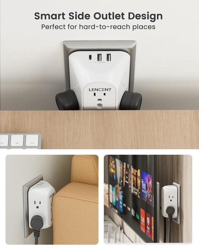 Alt view image 5 of 7 - 2 to 3 Prong Outlet Adapter, 3 to 2 Prong Grounding Adapter | with Surge Protector, Multi Outlet Wall Plug with 6 Outlets 3 USB (1 USB-C), Polarized Plug for Non Grounded Older House