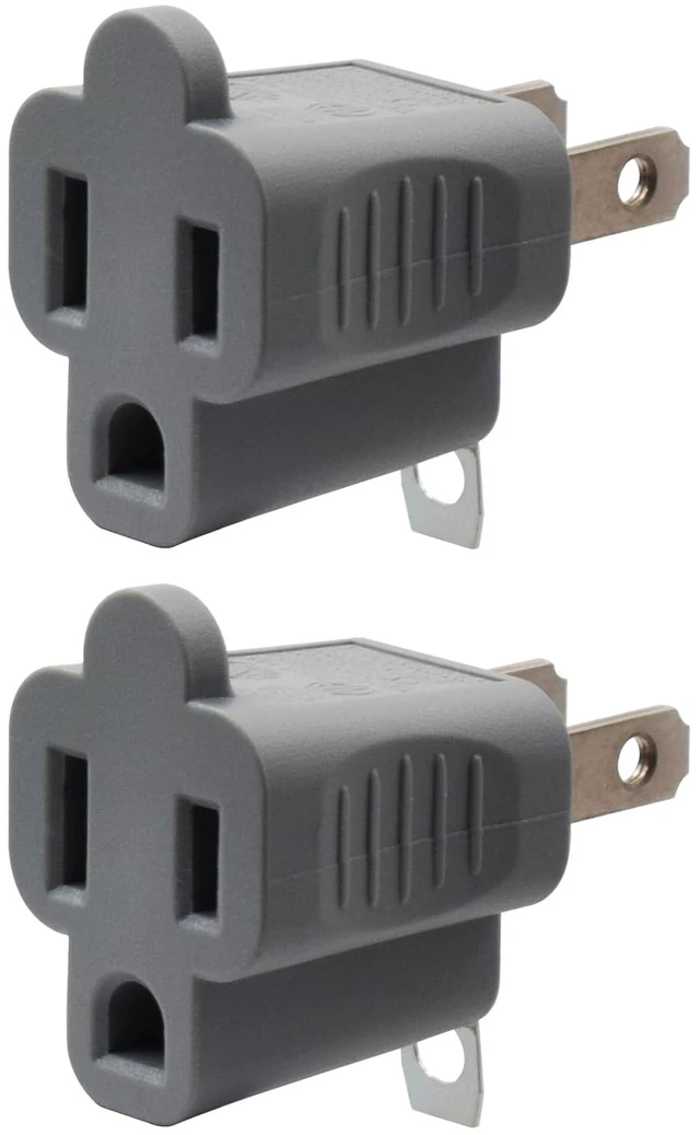 Main image of 2 Prong to 3 Prong Adapter, 3 to 2 Prong Converter, Polarized Grounding Plug Adapter, ETL Listed, for Home Office Travel, Gray, 2 Pack