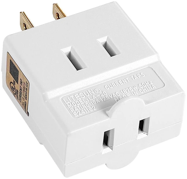 Main image of UL Listed 3 Way Flat Wall Outlet Extender Adapter - 2 Prong 3-Outlet | Polarized Indoor Wall Tap Plug Splitter, Perfect for Home and Travel, Type A, White (1 Pack)