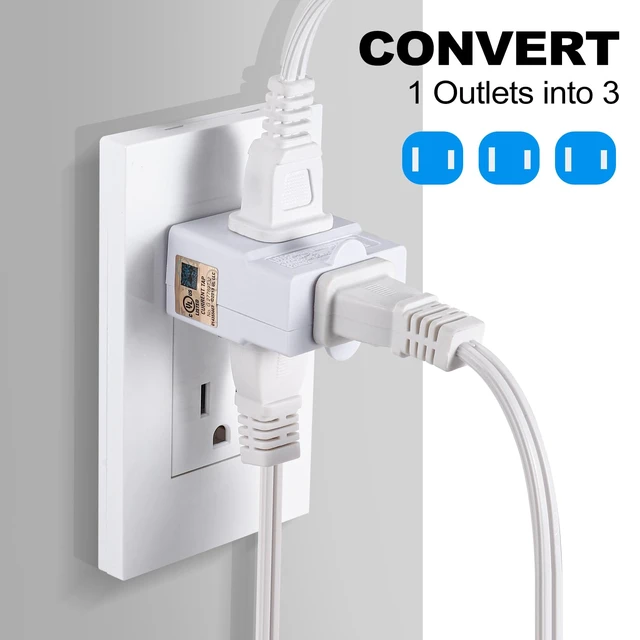 Alt view image 2 of 7 - UL Listed 3 Way Flat Wall Outlet Extender Adapter - 2 Prong 3-Outlet | Polarized Indoor Wall Tap Plug Splitter, Perfect for Home and Travel, Type A, White (1 Pack)