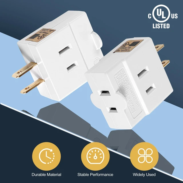 Alt view image 3 of 7 - UL Listed 3 Way Flat Wall Outlet Extender Adapter - 2 Prong 3-Outlet | Polarized Indoor Wall Tap Plug Splitter, Perfect for Home and Travel, Type A, White (1 Pack)