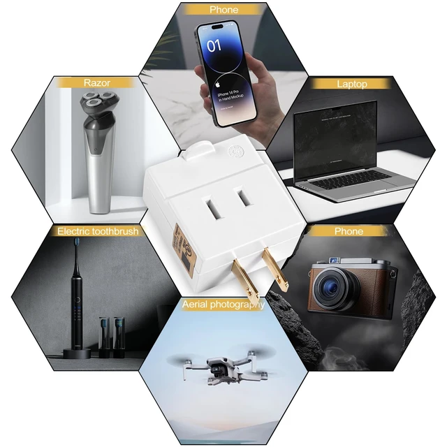 Alt view image 6 of 7 - UL Listed 3 Way Flat Wall Outlet Extender Adapter - 2 Prong 3-Outlet | Polarized Indoor Wall Tap Plug Splitter, Perfect for Home and Travel, Type A, White (1 Pack)