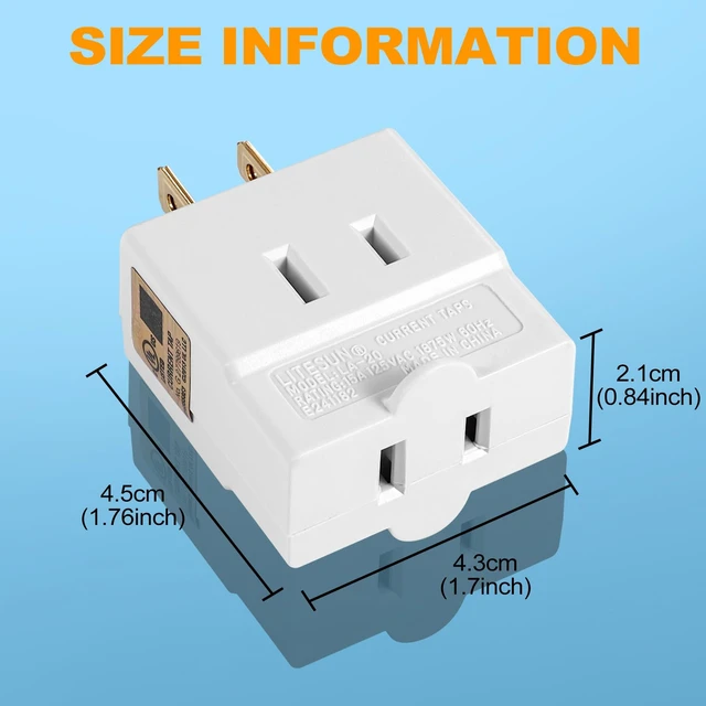 Alt view image 7 of 7 - UL Listed 3 Way Flat Wall Outlet Extender Adapter - 2 Prong 3-Outlet | Polarized Indoor Wall Tap Plug Splitter, Perfect for Home and Travel, Type A, White (1 Pack)
