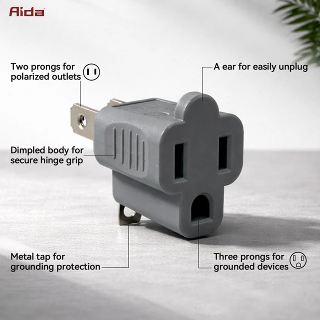 Alt view image 3 of 6 - 2 Prong to 3 Prong Adapter, 3 to 2 Prong Converter, Polarized Grounding Plug Adapter, ETL Listed, for Home Office Travel, Gray, 2 Pack