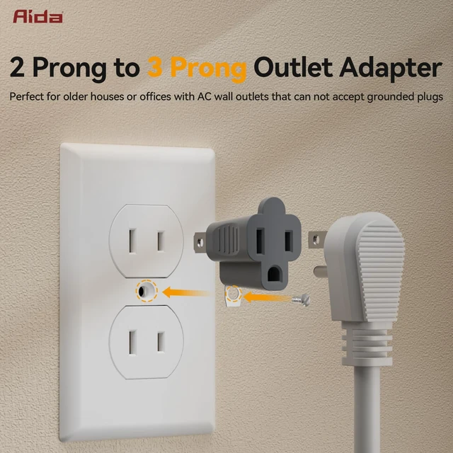Alt view image 4 of 6 - 2 Prong to 3 Prong Adapter, 3 to 2 Prong Converter, Polarized Grounding Plug Adapter, ETL Listed, for Home Office Travel, Gray, 2 Pack