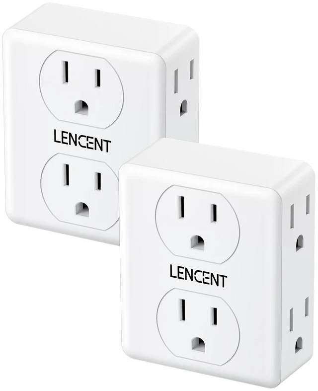 Main image of 2 to 3 Prong Outlet Adapter, 2 Pack 2 Prong Plug Adapter, 6 Widely | Spaced Sockets Extender, 3-Sided Wall Plug Splitter, 1875W Max, Compact Wall tap for Non-Grounded Outlets in Old House Hotel
