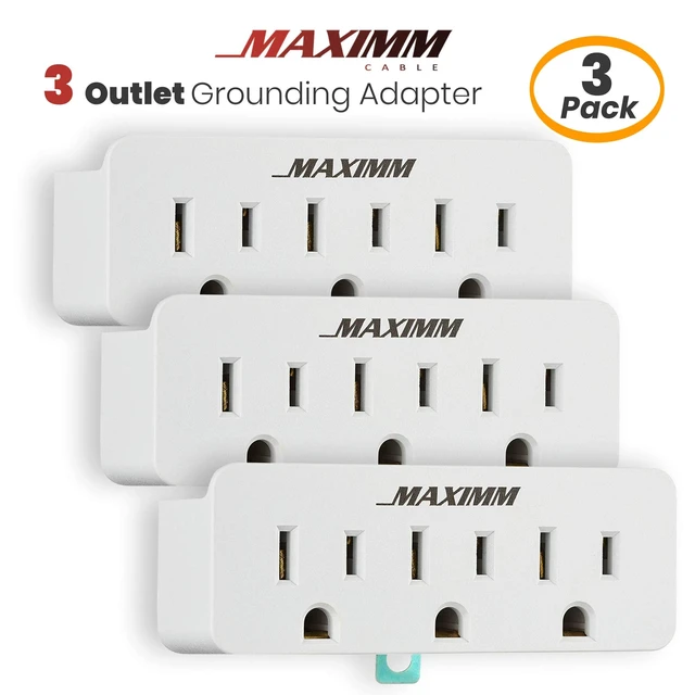 Alt view image 2 of 7 - 2 Prong to 3 Prong Outlet Adapter Converter (3-Pack) 3 Grounding Plug White, Turn 2-Prong Outlet to 3 Ground Outlets, ETL Listed Fireproof 395°F Resistant