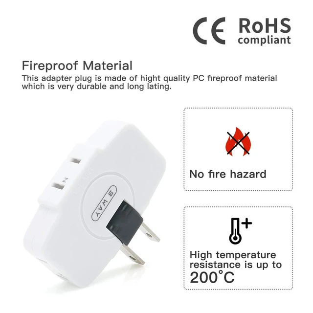 Alt view image 2 of 5 - Outlet Wall Adapter, 2-Prong Swivel Ungrounded Indoor AC Mini Plug Wall Tap-White (3 Way-2 Pack)