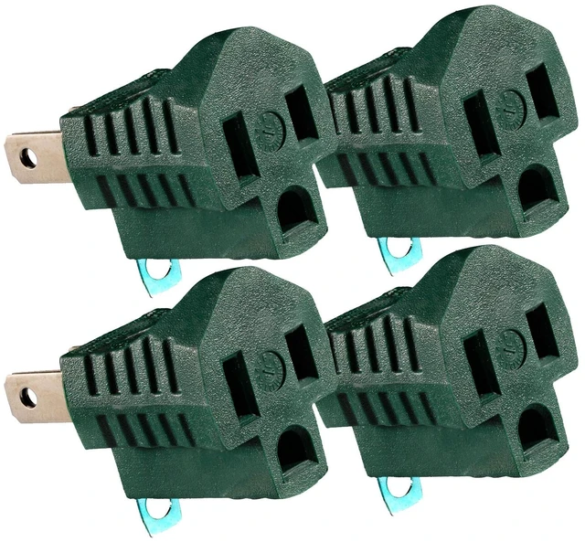 Main image of 2-Prong to 3-Prong Outlet Adapter, 4-Pack Green, ETL Listed
