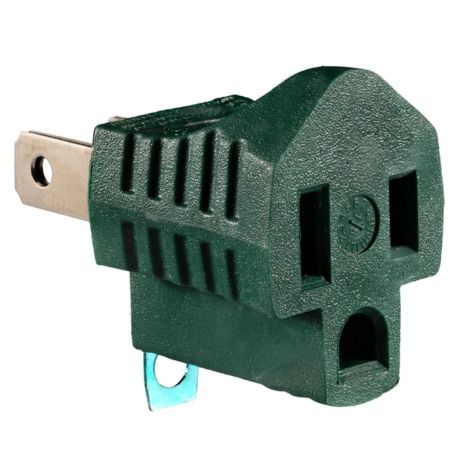 Alt view image 3 of 4 - 2-Prong to 3-Prong Outlet Adapter, 4-Pack Green, ETL Listed